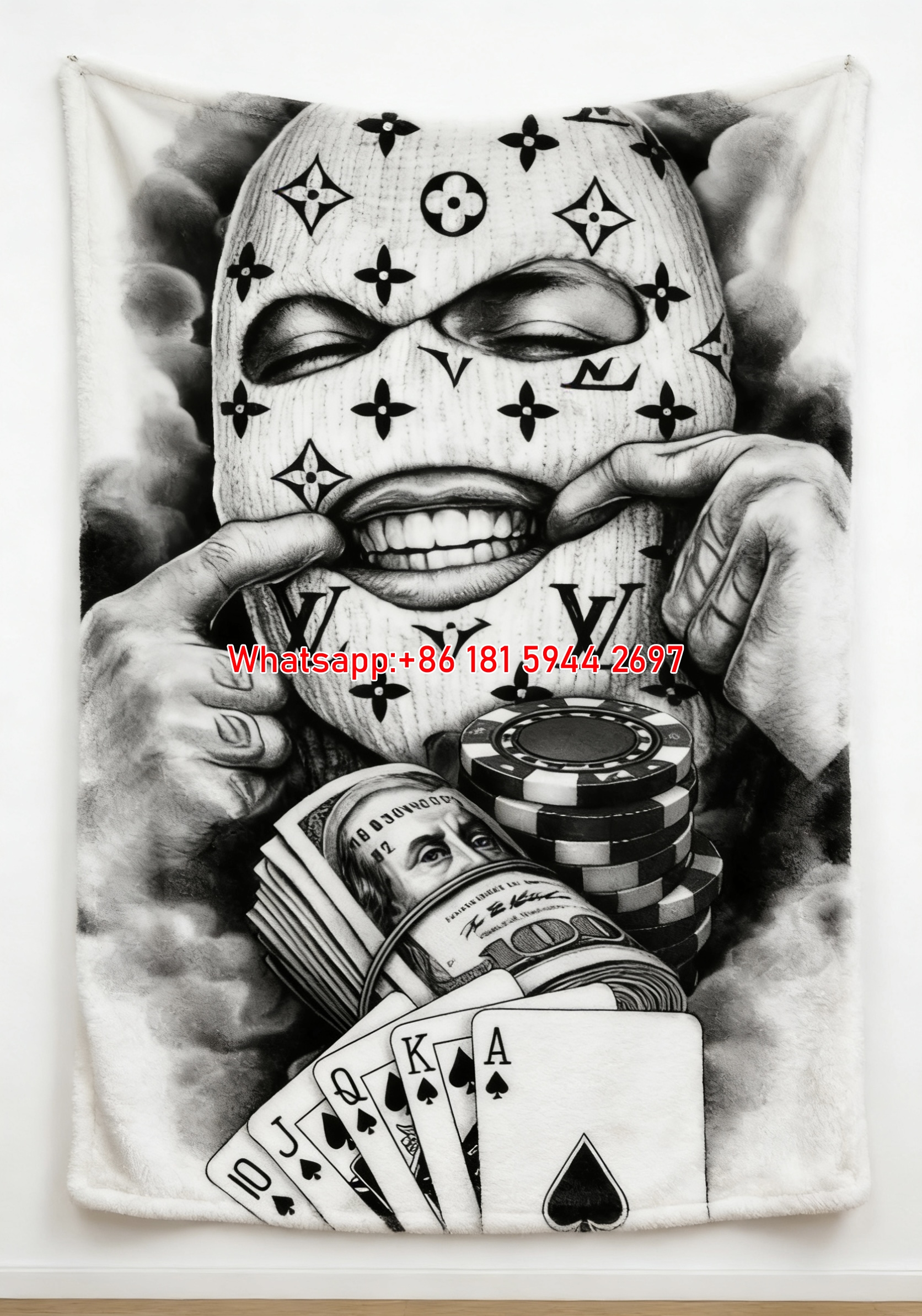 LV Ski Mask Poker Flannel Throw 287